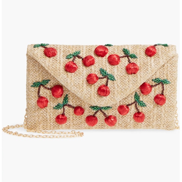 Nordstrom Handbags - Nordstrom Cherry Embellished Straw Envelope Clutch